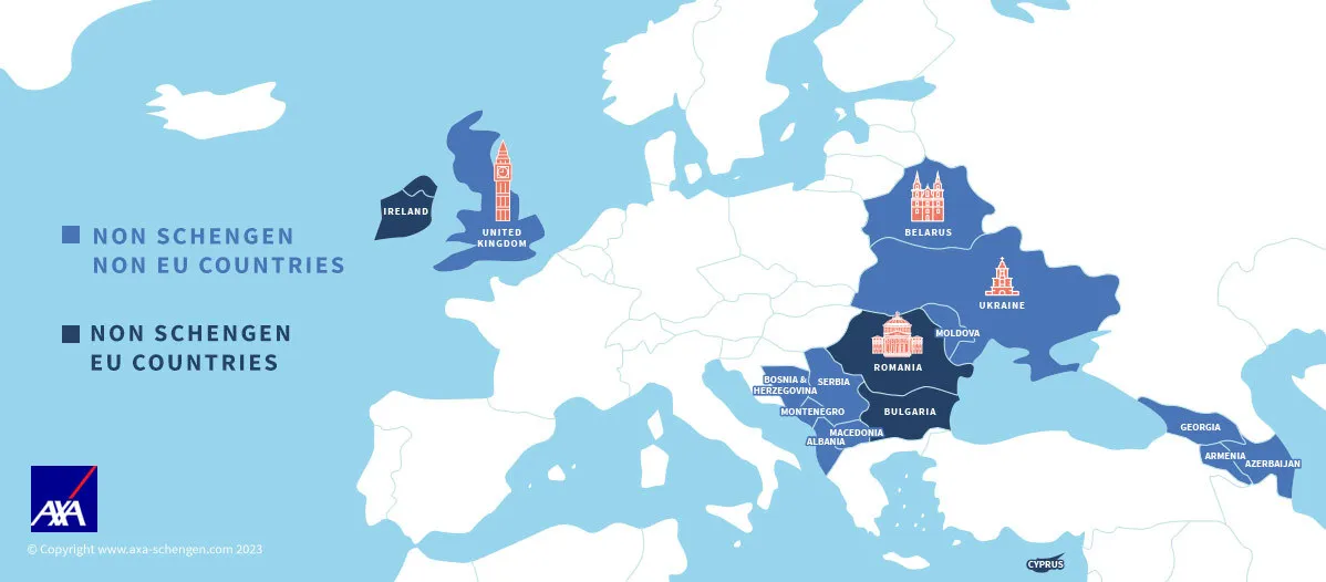 Non Schengen countries map